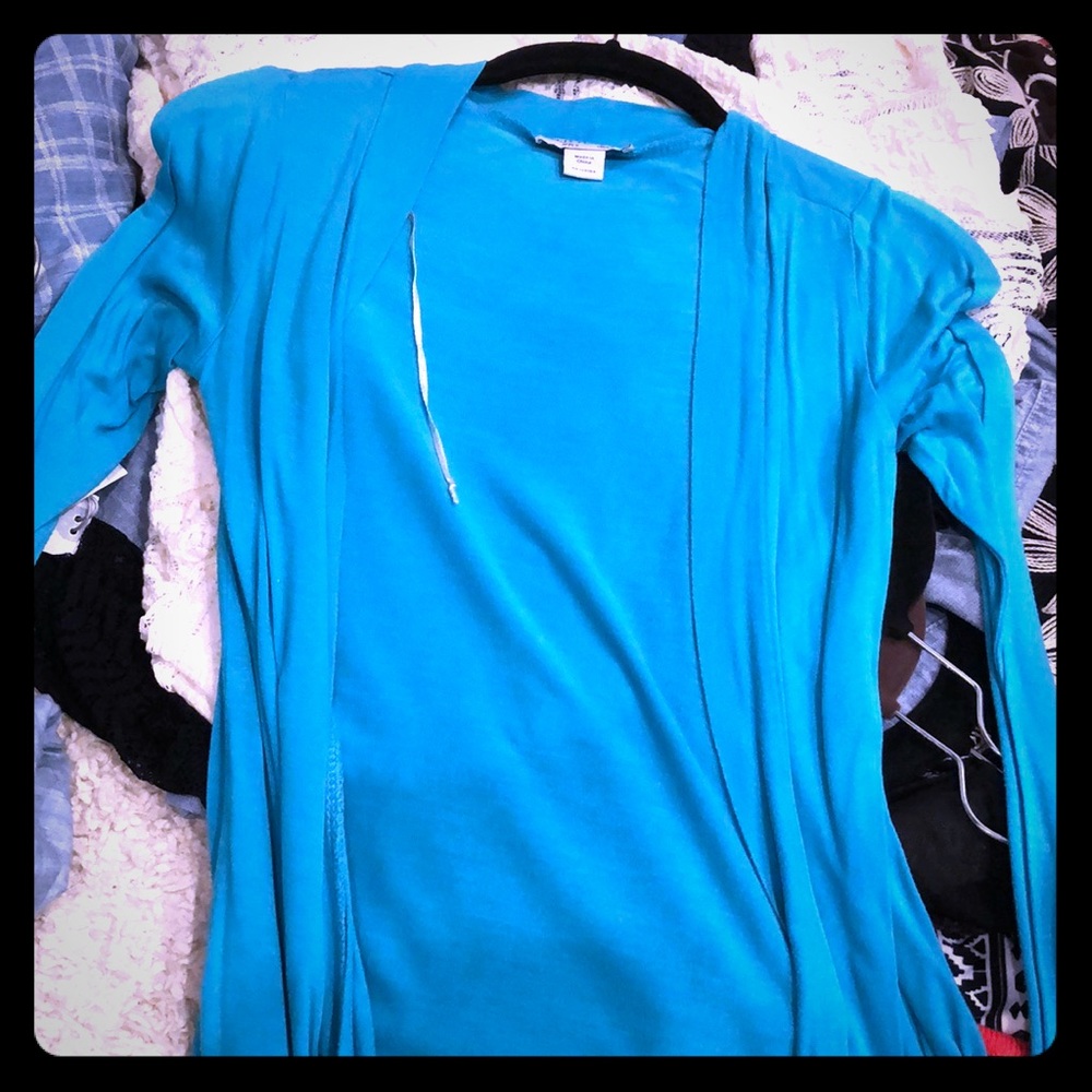 blue cardigan